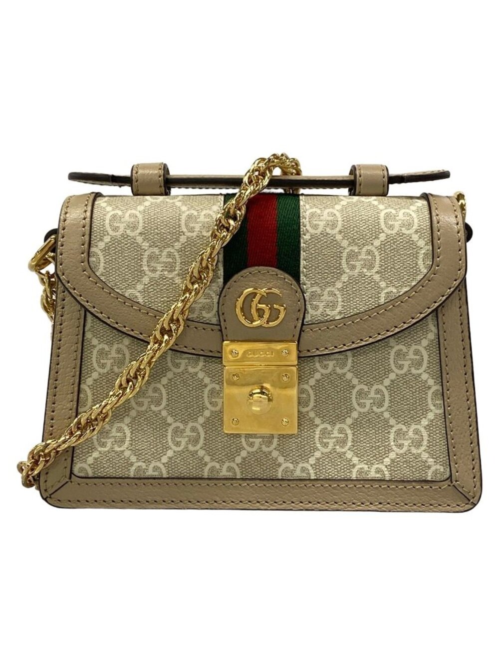 Gucci Shoulder Bag Ophidia Beige Gold Multi Chain Leather